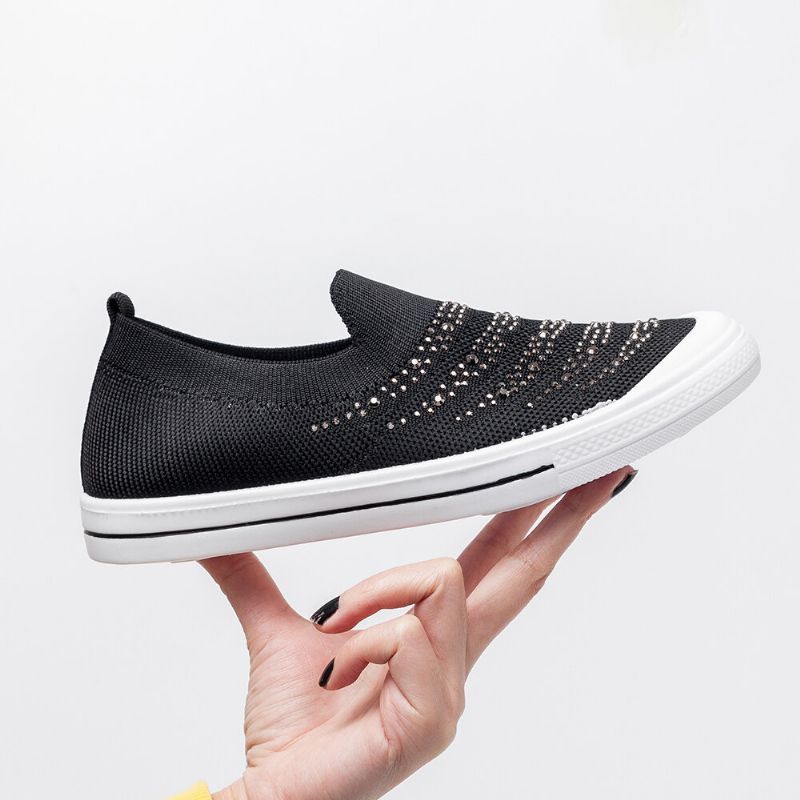 Zapatillas De Deporte De Punto Con Diamantes De Imitación Para Mujer Cómodas Transpirables Y Casuales