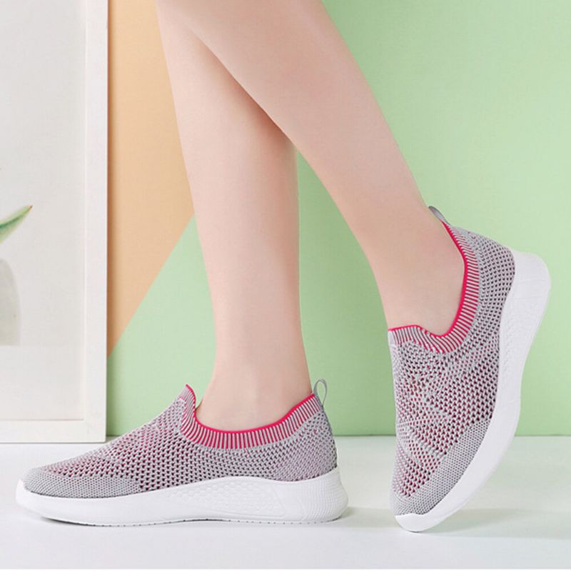 Zapatillas De Deporte Sin Cordones De Tela De Malla Antideslizante Transpirable Informal Para Mujer