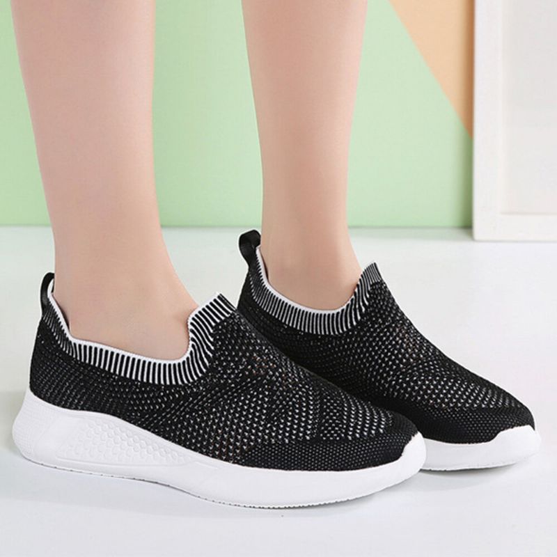 Zapatillas De Deporte Sin Cordones De Tela De Malla Antideslizante Transpirable Informal Para Mujer