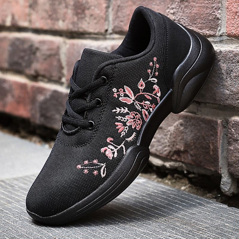 Zapatillas De Deporte Transpirables Ligeras Tejidas Con Flores Bordadas Casuales Para Mujer