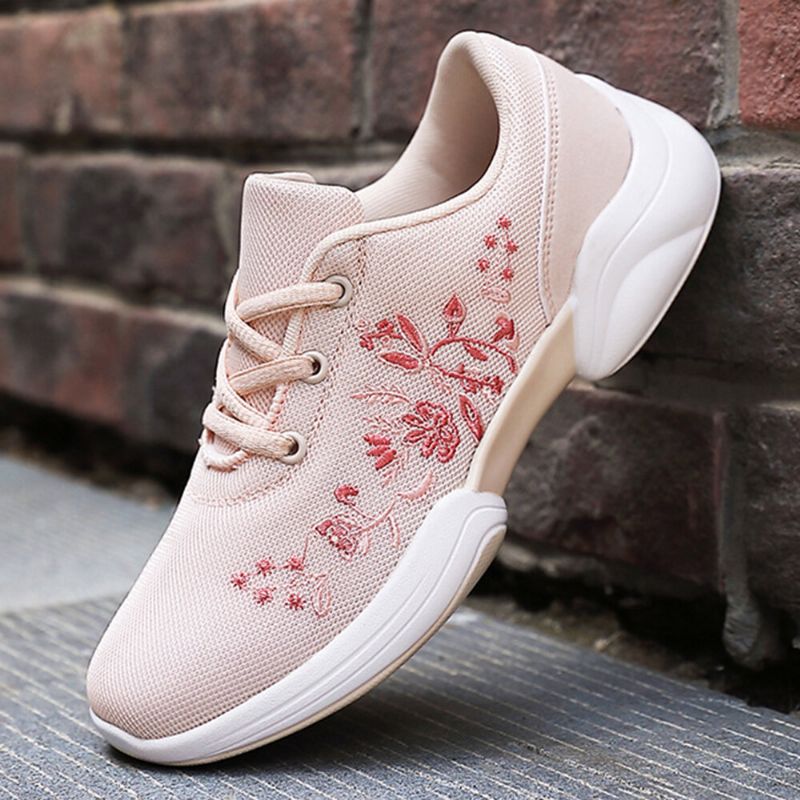 Zapatillas De Deporte Transpirables Ligeras Tejidas Con Flores Bordadas Casuales Para Mujer