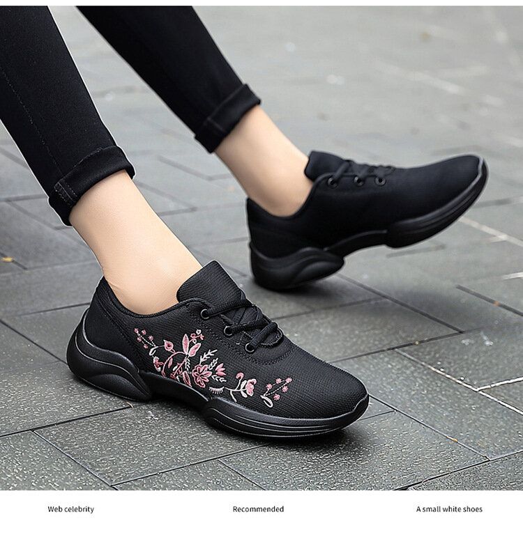 Zapatillas De Deporte Transpirables Ligeras Tejidas Con Flores Bordadas Casuales Para Mujer