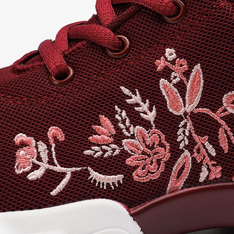 Zapatillas De Deporte Transpirables Ligeras Tejidas Con Flores Bordadas Casuales Para Mujer