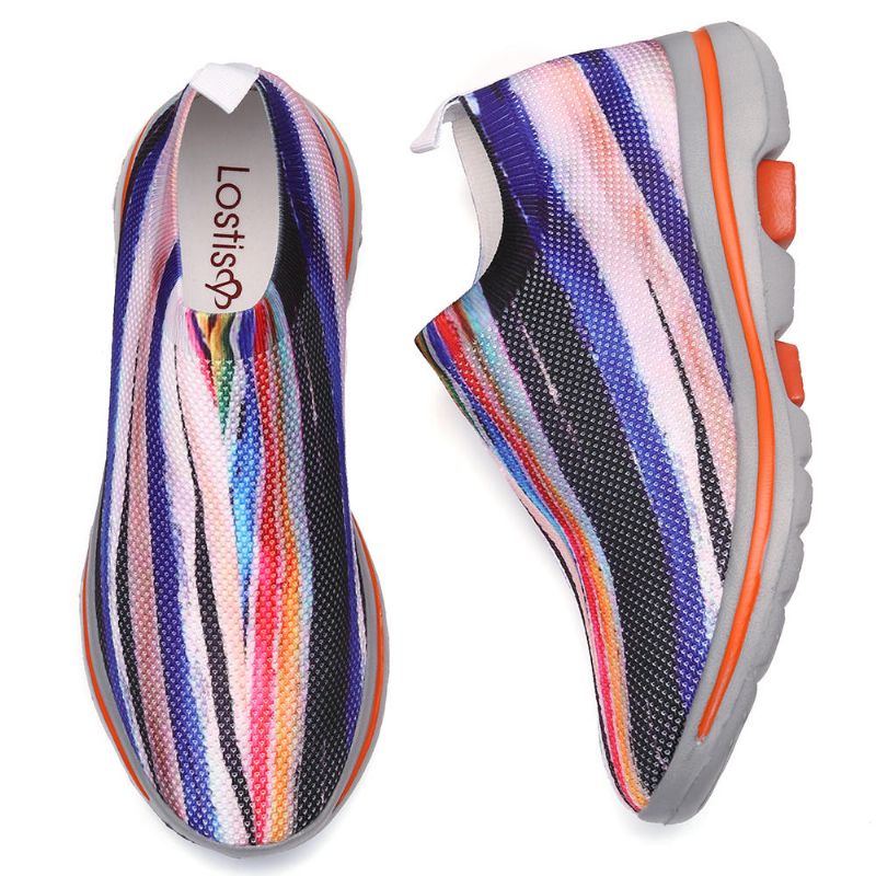 Zapatillas Deportivas Transpirables De Punto Ligero Multicolor Para Mujer