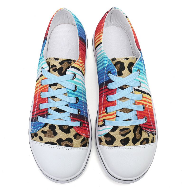 Zapatos Casuales Transpirables Con Estampado De Leopardo En Bloques De Color Para Mujer De Talla Grande