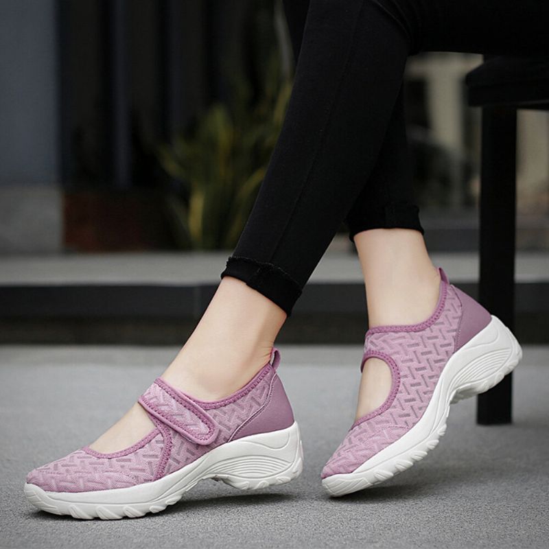 Zapatos Deportivos Casuales Con Plataforma De Gancho Transpirable De Malla Para Mujer