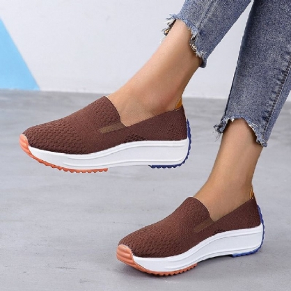 Zapatos Para Caminar Casuales Con Suela De Balancín De Punto Sólido Y Transpirable Para Mujer De Talla Grande