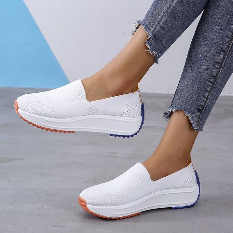 Zapatos Para Caminar Casuales Con Suela De Balancín De Punto Sólido Y Transpirable Para Mujer De Talla Grande