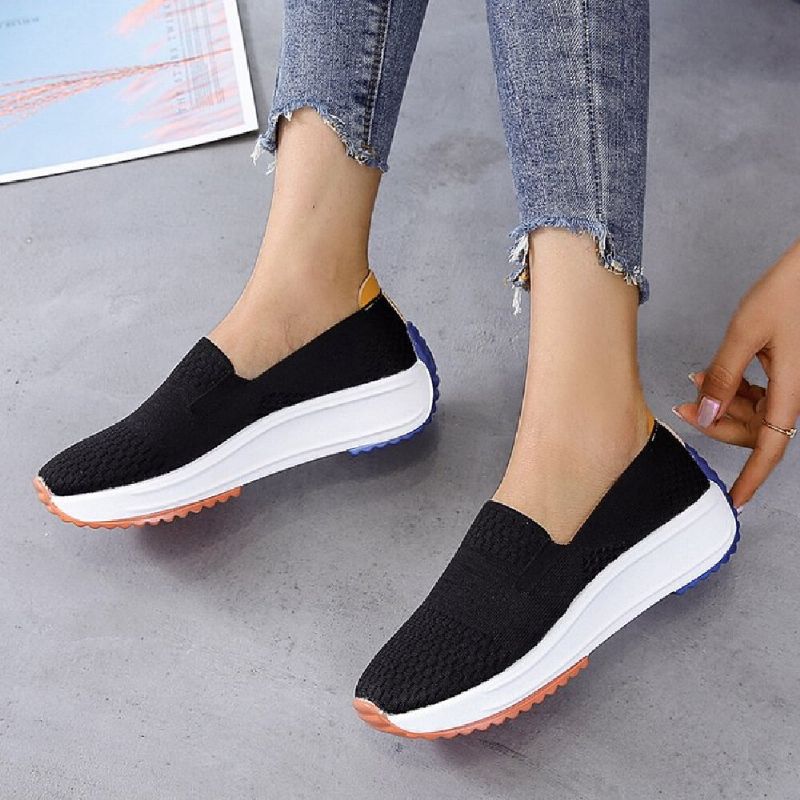 Zapatos Para Caminar Casuales Con Suela De Balancín De Punto Sólido Y Transpirable Para Mujer De Talla Grande