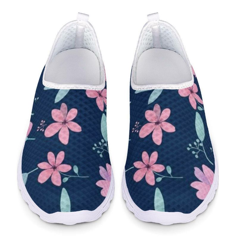 Zapatos Para Caminar Con Estampado Transpirable De Malla Floral Informal De Gran Tamaño Para Mujer