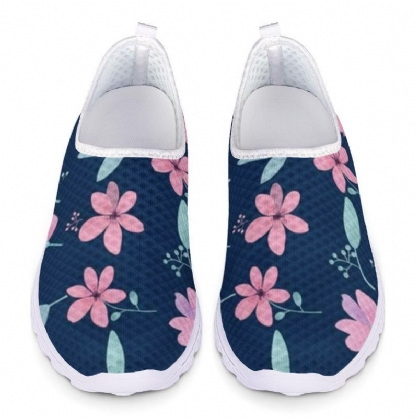 Zapatos Para Caminar Con Estampado Transpirable De Malla Floral Informal De Gran Tamaño Para Mujer