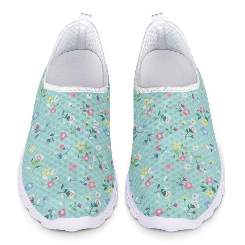 Zapatos Para Caminar Con Estampado Transpirable De Malla Floral Informal De Gran Tamaño Para Mujer