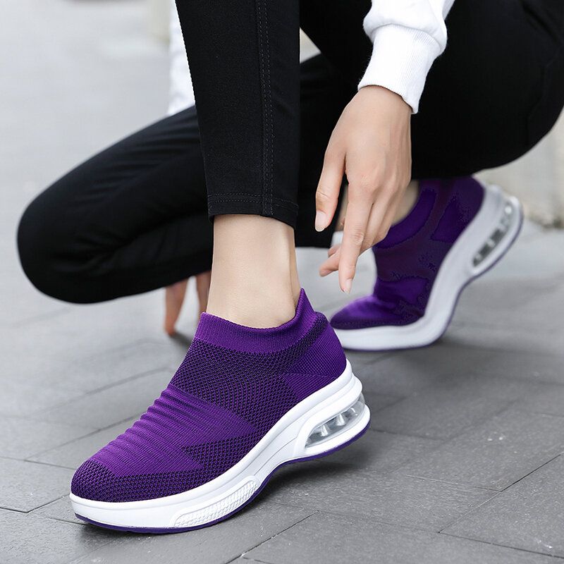 Zapatos Para Correr Deportivos De Punto A Rayas Cómodos Casuales Para Mujer