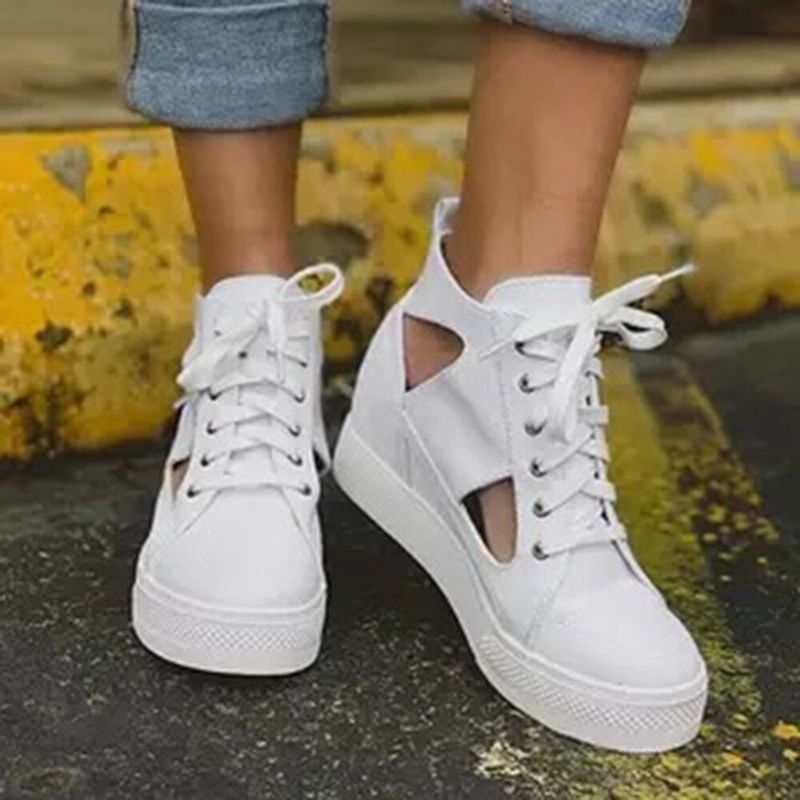 Zapatos Planos Casuales De Aumento Oculto Usable Recortado En Lona Para Mujer