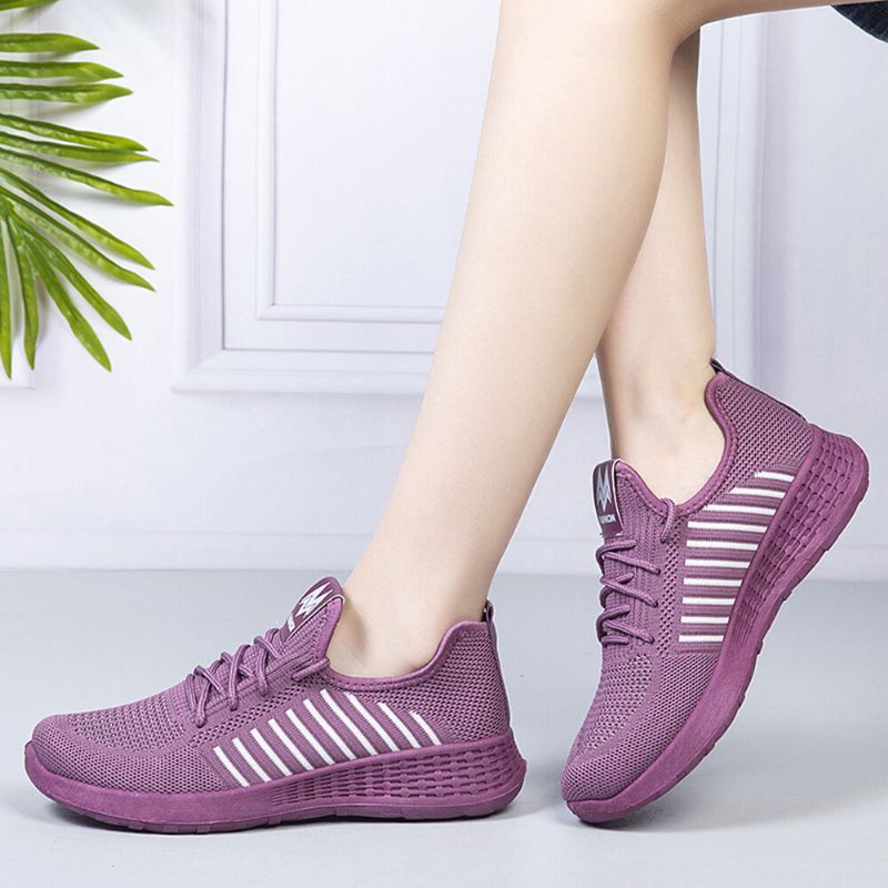 Zapatos Planos Casuales Deportivos Con Cordones De Malla De Bloque De Color Para Mujer