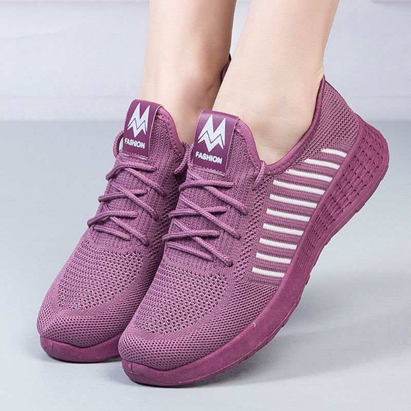 Zapatos Planos Casuales Deportivos Con Cordones De Malla De Bloque De Color Para Mujer