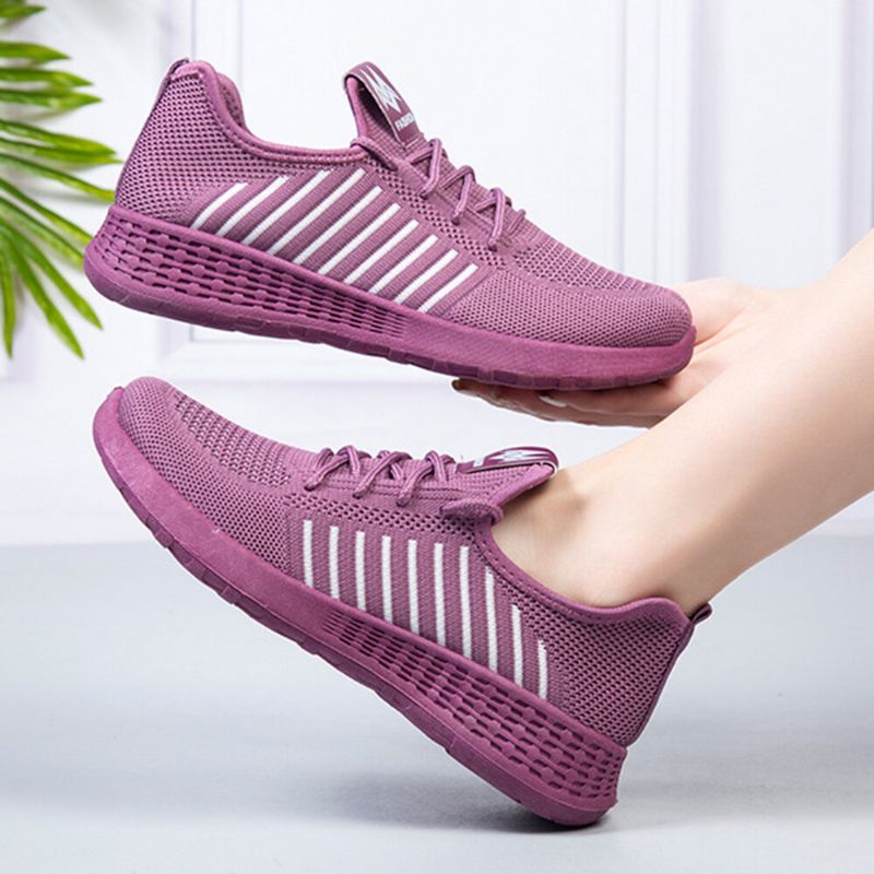 Zapatos Planos Casuales Deportivos Con Cordones De Malla De Bloque De Color Para Mujer