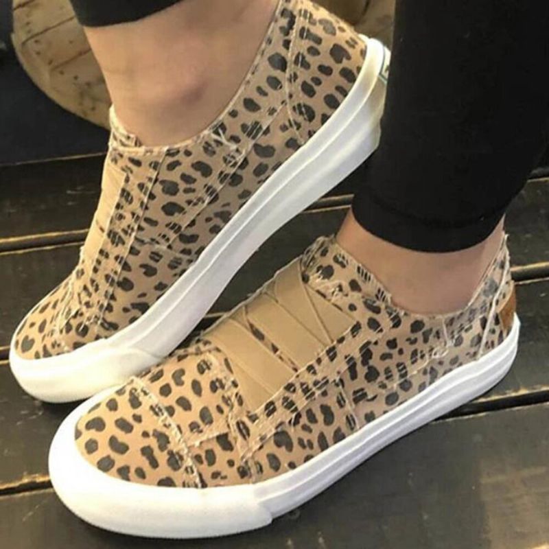 Zapatos Planos De Lona Informales Con Banda Elástica Con Estampado De Leopardo Woemn