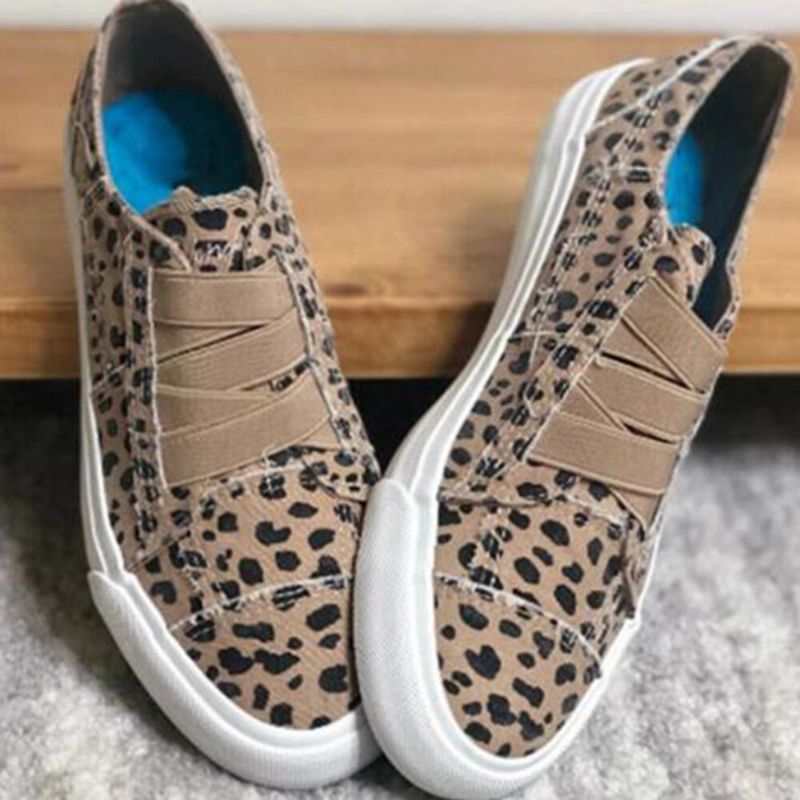 Zapatos Planos De Lona Informales Con Banda Elástica Con Estampado De Leopardo Woemn