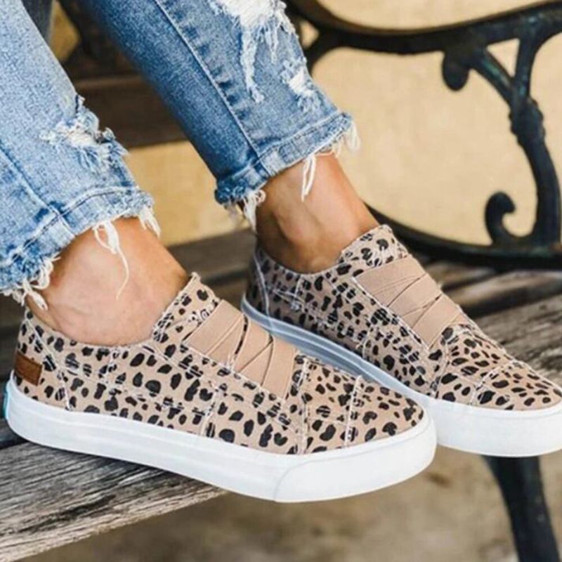 Zapatos Planos De Lona Informales Con Banda Elástica Con Estampado De Leopardo Woemn