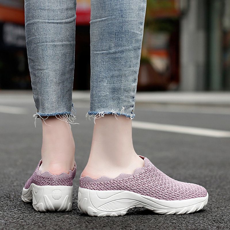 Zapatos Sin Espalda Con Plataforma De Malla De Color Sólido Para Mujer