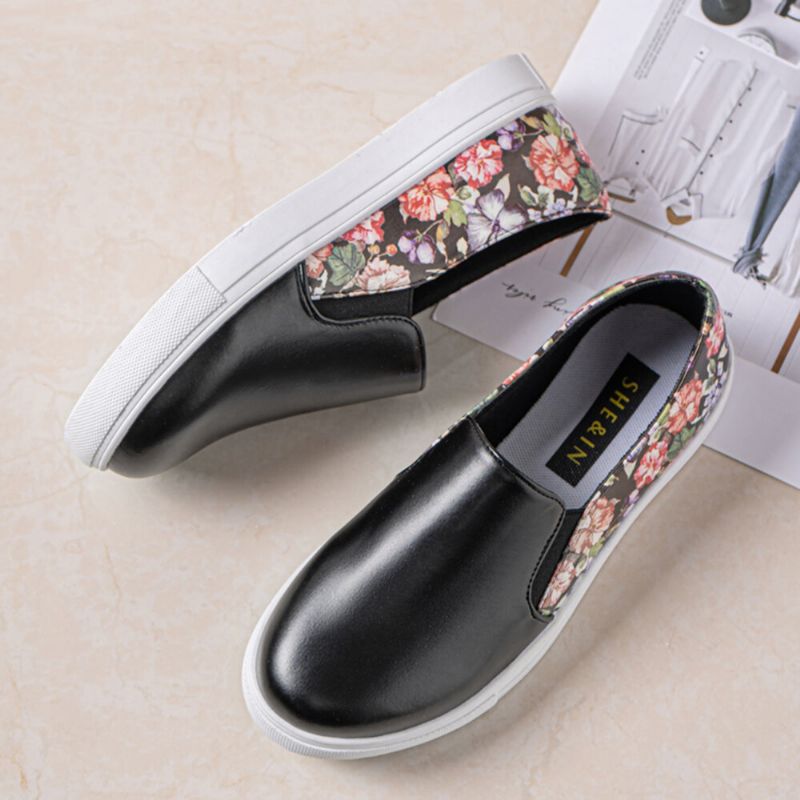 Zapatos De Skate Planos Cómodos Con Patrón De Flores Casuales Para Mujer