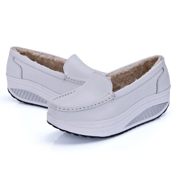 Zapatos De Suela Rocker De Invierno Para Mujer Forro De Piel Calzado Informal Cálido Para Mantener El Calor