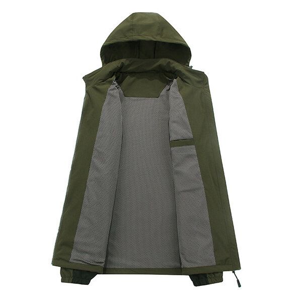 Chaqueta Con Capucha Para Hombre De Gran Tamaño Impermeable A Prueba De Viento Con Múltiples Bolsillos Color De Hechizo Abrigo Al Aire Libre