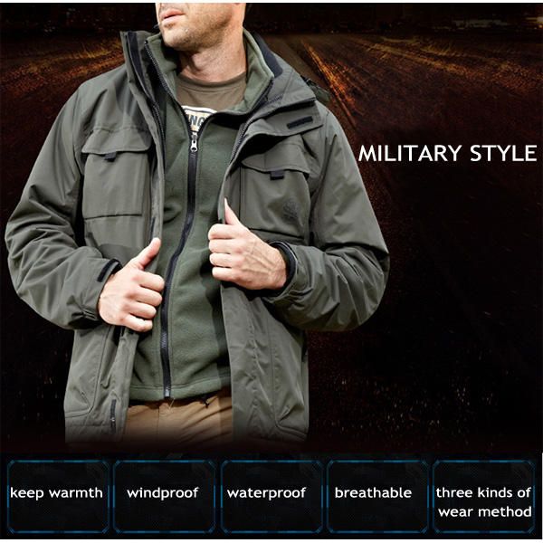 Chaqueta Deportiva 2 En 1 Impermeable Militar Al Aire Libre Para Hombre Abrigo De Trabajo Informal Con Múltiples Bolsillos