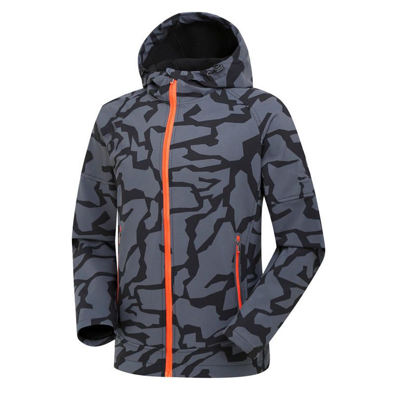 Chaqueta Informal Cálida Para Exteriores Con Estampado De Camuflaje Con Capucha Para Hombre Impermeable A Prueba De Viento Soft Shell