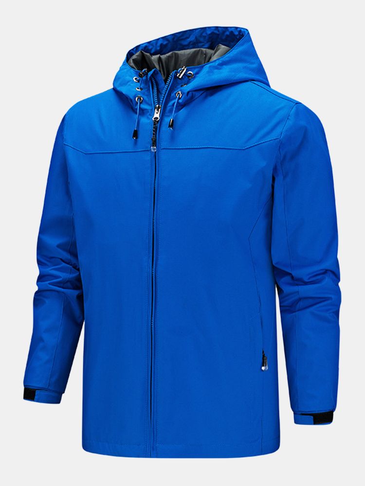 Chaqueta Técnica Para Exteriores Con Cremallera Impermeable Repelente Al Agua De Color Sólido Para Hombre