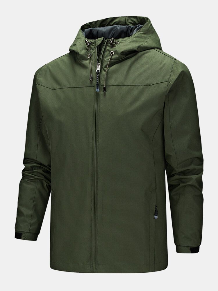 Chaqueta Técnica Para Exteriores Con Cremallera Impermeable Repelente Al Agua De Color Sólido Para Hombre