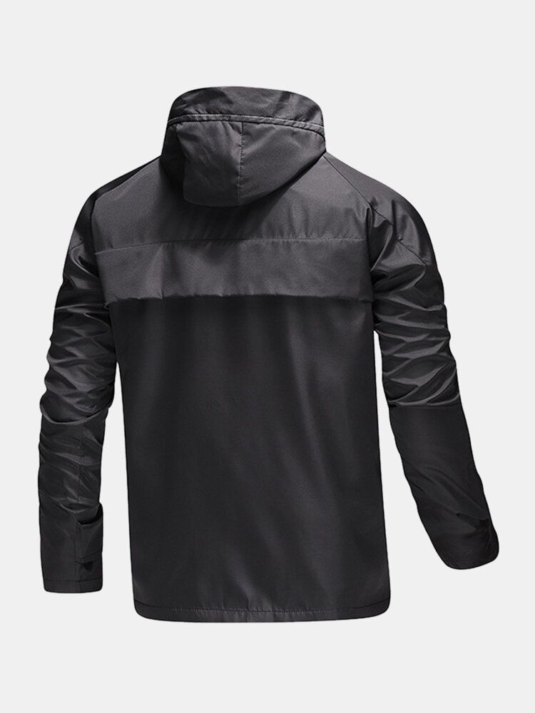 Chaquetas De Exterior Impermeables Con Capucha Y Cordón De Ajuste Relajado Con Cremallera Frontal Para Hombre Con Bolsillos Con Solapa