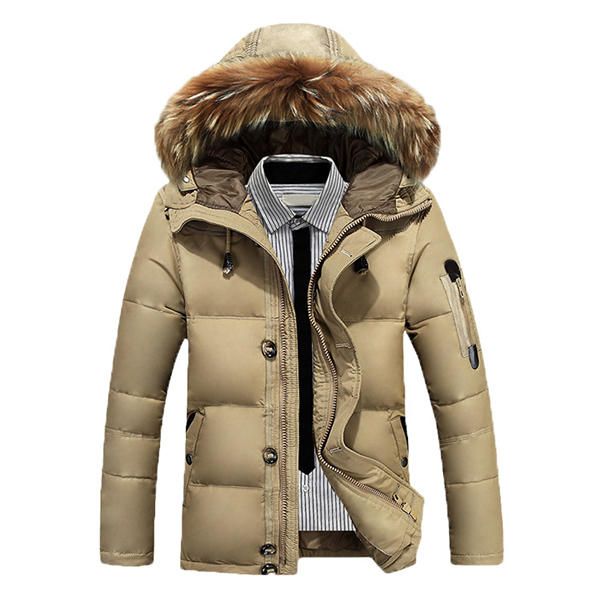 Chaquetas De Plumón Para Hombre Cuello De Piel Cálido Grueso Con Capucha Parkas Puffer