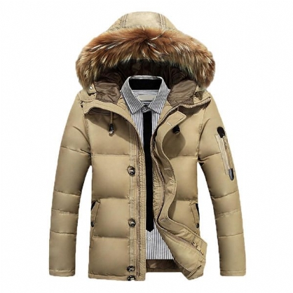 Chaquetas De Plumón Para Hombre Cuello De Piel Cálido Grueso Con Capucha Parkas Puffer