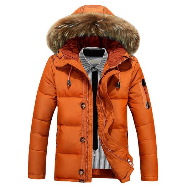 Chaquetas De Plumón Para Hombre Cuello De Piel Cálido Grueso Con Capucha Parkas Puffer