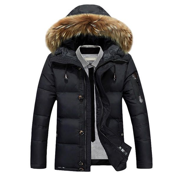 Chaquetas De Plumón Para Hombre Cuello De Piel Cálido Grueso Con Capucha Parkas Puffer