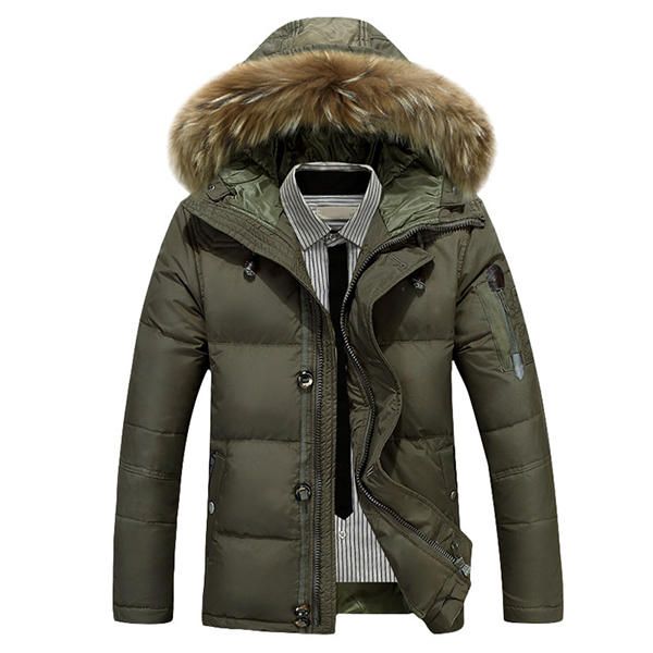 Chaquetas De Plumón Para Hombre Cuello De Piel Cálido Grueso Con Capucha Parkas Puffer