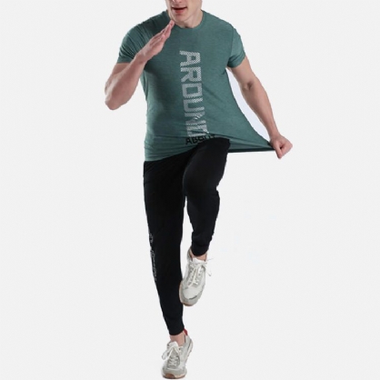 Hombre Elastic Sport Letter Printed Training Running Transpirable De Secado Rápido Casual Skinny Tops