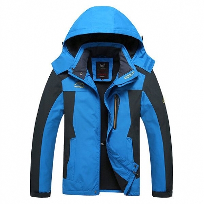 Hombre Spring Outdoor Fleece Stand Collar Impermeable A Prueba De Viento Chaqueta Desmontable Con Capucha Tamaño Grande