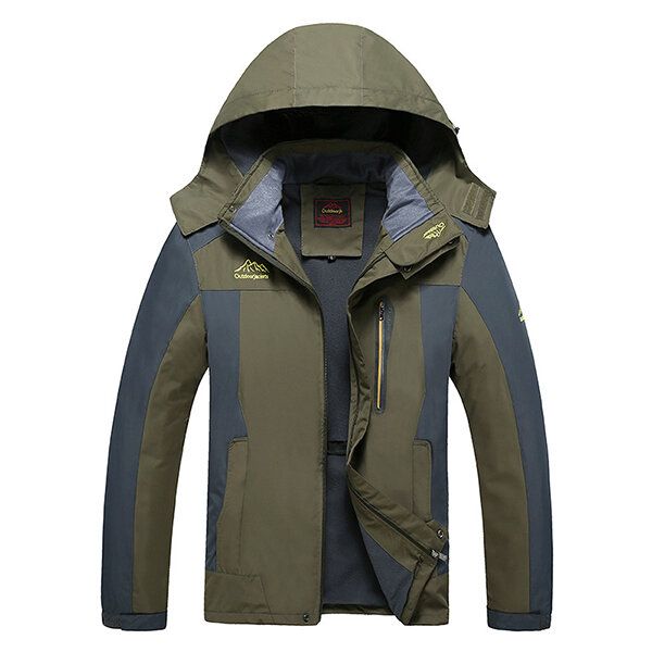 Hombre Spring Outdoor Fleece Stand Collar Impermeable A Prueba De Viento Chaqueta Desmontable Con Capucha Tamaño Grande