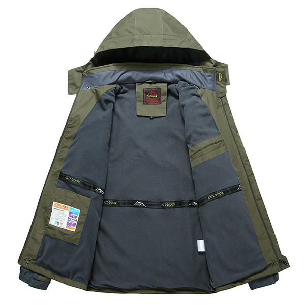 Hombre Spring Outdoor Fleece Stand Collar Impermeable A Prueba De Viento Chaqueta Desmontable Con Capucha Tamaño Grande