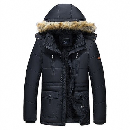 Hombres Winter Wark Thick Fleece Warm Furry Chaqueta Al Aire Libre Con Capucha Parkas