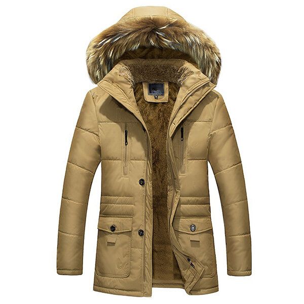 Hombres Winter Wark Thick Fleece Warm Furry Chaqueta Al Aire Libre Con Capucha Parkas