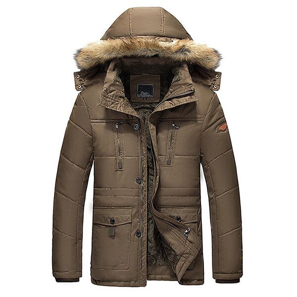 Hombres Winter Wark Thick Fleece Warm Furry Chaqueta Al Aire Libre Con Capucha Parkas