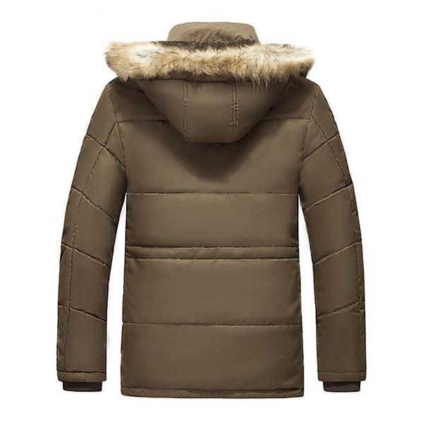 Hombres Winter Wark Thick Fleece Warm Furry Chaqueta Al Aire Libre Con Capucha Parkas