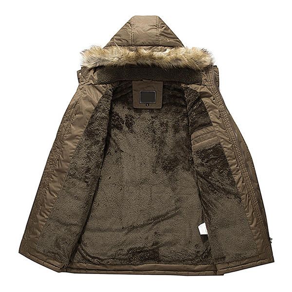 Hombres Winter Wark Thick Fleece Warm Furry Chaqueta Al Aire Libre Con Capucha Parkas