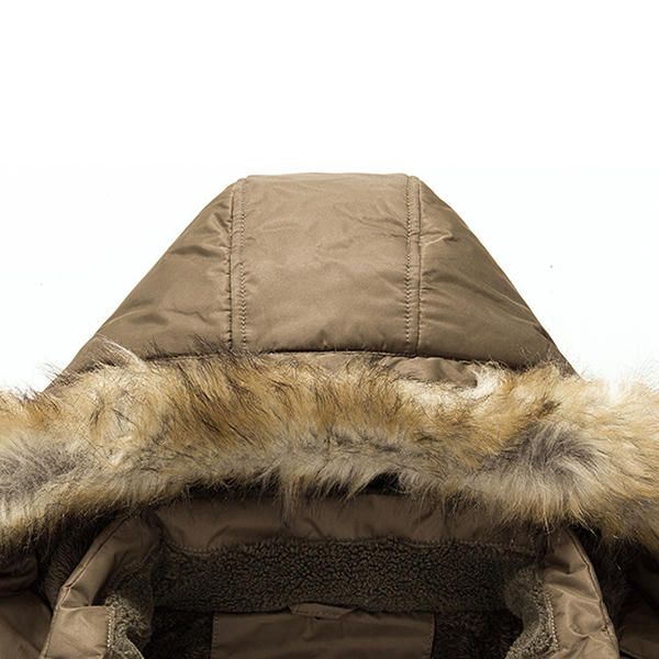 Hombres Winter Wark Thick Fleece Warm Furry Chaqueta Al Aire Libre Con Capucha Parkas