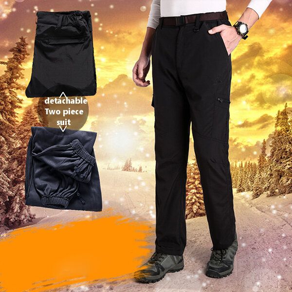 Pantalones Interiores Extraíbles De Doble Capa De Lana Gruesa Para Hombre Pantalones De Montañismo Impermeables Y Cálidos