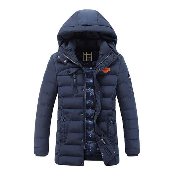 Parka De Chaqueta Acolchada Con Cremallera Acolchada Cálida Con Capucha De Media Longitud Para Hombre